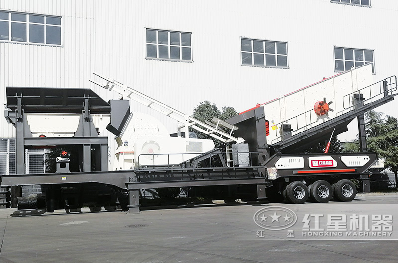 安山巖輪胎式移動破碎站，給料+破碎+篩分